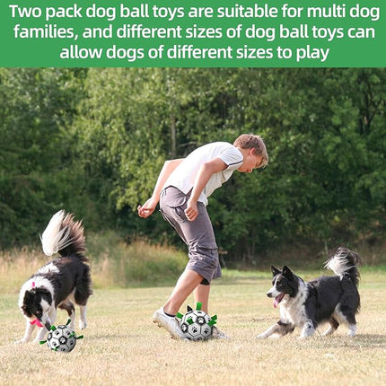 QDAN 2 PCS Dog Toys Soccer Ball Set with Straps, Interactive Dog Toys for Tug of War, Puppy Birthday Gifts, Dog Water Toy, Durable Dog Balls for Medium & Large Dogs（6 & 8 Inch）