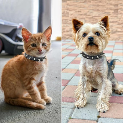 Enjoying Spiked Cat Collar, Leather Spikes Dog Collars for Cats Small Dogs, Adjustable Pet Collar with Rings, Black XS
