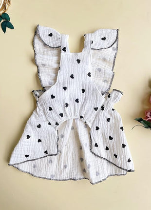 QWINEE 2pc Heart Print Dog Cat Dress Bow Decor Cute Dog Dresses Puppy Tutu Skirt Chihuahua Teddy Pomeranian Dress Birthday Holiday Clothes for Cat Kittens Small Medium Large Dogs Black and White XXL