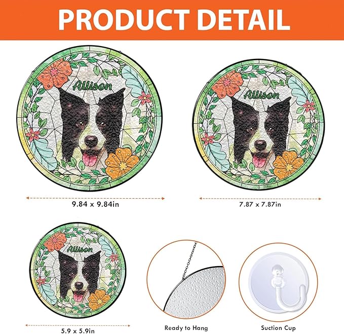 Custom Dog Portrait Stained Glass Suncatcher, Pet Memorial Stained Glass Photo Suncatcher, Staineds Glass Dog Memorial, Loss of Dogs Sympathy Gift Personalized, Pet Loss Gifts /9