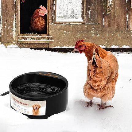 NAMSAN Heated Water Bowl for Outdoor Cats, 2.2L Heated Dog Bowl, Provides Drinkable Water in Winter, Heated Pet Drinker for Chickens Rabbits Birds Bath, Livestock Thermal Watering Trough, Black