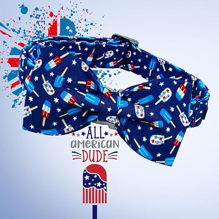 Lionheart glory American Flag Dog Collar 4 of July Independence Patriotic Dog Bow Collars Heavy Duty Adjustable Soft Collar with Bowtie for Medium Dogs Pet Gift