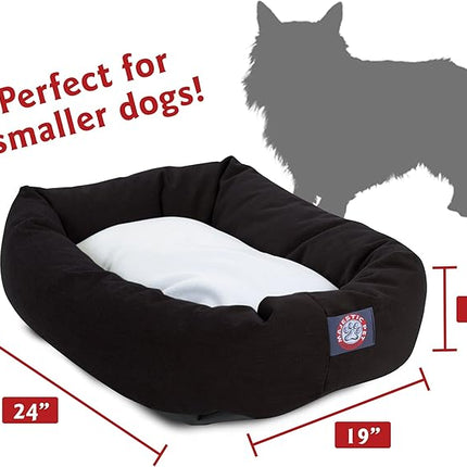 Majestic Pet 24 Inch Poly-Cotton Sherpa Calming Dog Bed Washable 24x18x7 (inch) – Cozy Soft Round Donut Dog Bed with Spine for Head Support - Pet Bed Small - Black