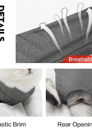 Cat Recovery Suit for Male and Female Surgical Post Surgery Soft Cone Onesie Shirt Clothes Neuter Licking Protective Diapers Outfit Cover Kitten Spay Collar(S, Grey)