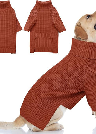 Queenmore XXL Dog Sweater, Large Dog Sweaters for Male Dogs, Turtleneck Plaid Kintsweaters for Large Breeds, Cold Weather Pullover Pet Clothes, Saddle Brown 2XL