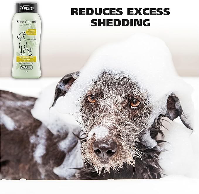 Wahl USA Shed Control Pet Shampoo for Dog Shedding & Dander – Lemongrass & Sage Scent - Contains Oatmeal, & Aloe for Healthy Coats & Moisturized Skin – 24 Oz - Model 820005A