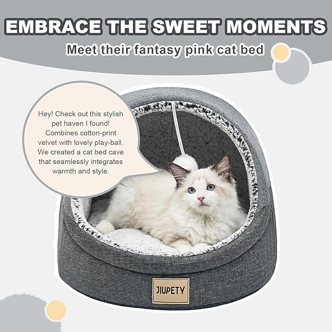 Jiupety Cute Cat Beds for Indoor Cats, Cat Cave Bed for Kittens, Large Cat Cave and Covered Cat Bed with Anti-Slip Bottom, Washable Removable Cushion, M(16"x16"x13"), Dark Gray