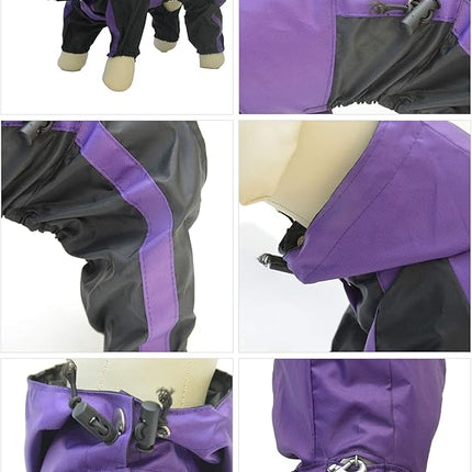 Lovelonglong American Bully Pitbull Dog Hooded Raincoat, Bulldog Rain Jacket Poncho Waterproof Clothes with Hood Breathable 4 Feet Four Legs Rain Coats for Pugs English French Bulldog Purple B-M