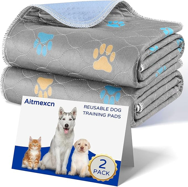 Aitmexcn Washable Puppy Dog Pee Pad, 2PCS 100% Waterproof Whelping Training Mat for Puppy/Senior Dog, Fast Drying Reusable Puppy Pads for Indoor, Outdoor and Car Travel- 32x36'' Llight Gray