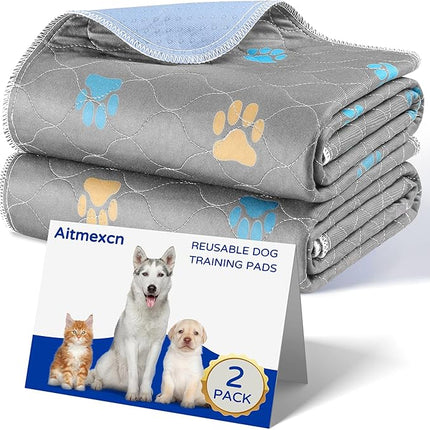 Aitmexcn Washable Puppy Dog Pee Pad, 2PCS 100% Waterproof Whelping Training Mat for Puppy/Senior Dog, Fast Drying Reusable Puppy Pads for Indoor, Outdoor and Car Travel- 36 x 48'' Llight Gray