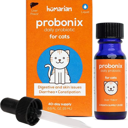 Humarian Probonix Liquid Probiotics for Cats - 8-Strain Cat Probiotic Drops to Fortify Feline Gut Health, Dental Health, Immunity and More - 30-Day Supply - Liver Flavor