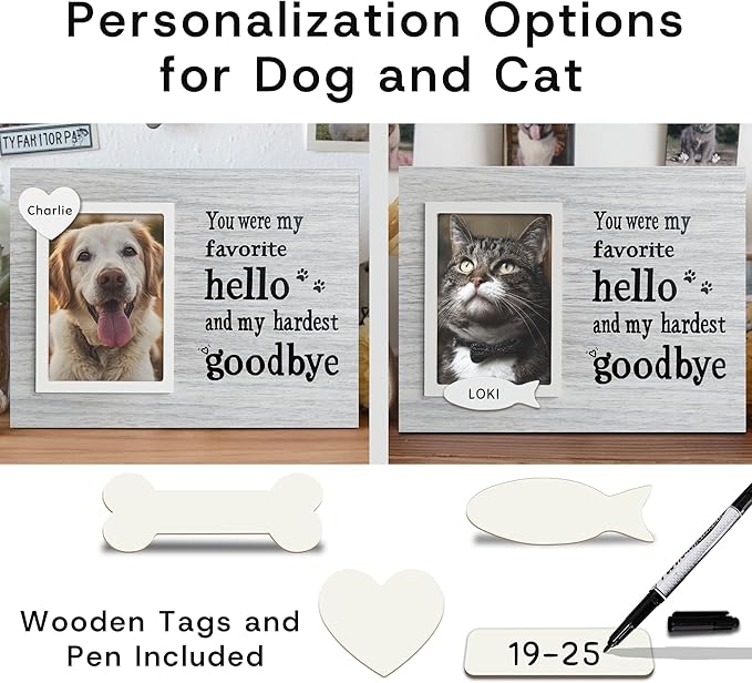 Dog Memorial Gifts for Loss of Dog, Pet Memorial Frame, Cat Memorial Gift, Pets Loss Sympathy Gifts, Wooden Dogs Memorial Picture Frame with DIY Name Options