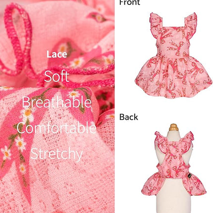 Fitwarm Ruffle Sleeves Bowknot Dog Dress, Birthday Clothes for Small Dogs Girl, Pet Outfit, Pink, XS