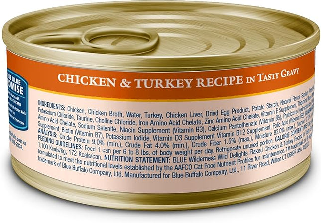 Blue Buffalo Wilderness Wild Delights Natural Wet Food for Cats, Flaked Chicken & Turkey in Tasty Gravy, 5.5-oz Cans, 24-Pack