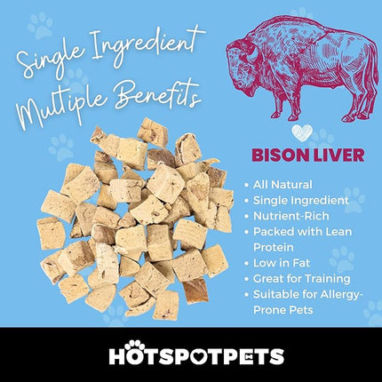 hotspot pets Freeze Dried Bison Liver Treats for Cats & Dogs - 1 Pound Big Bag,Made in USA, Single Ingredient All Natural, Grain-Free Bison Liver - Perfect for Training, Topper or Snack