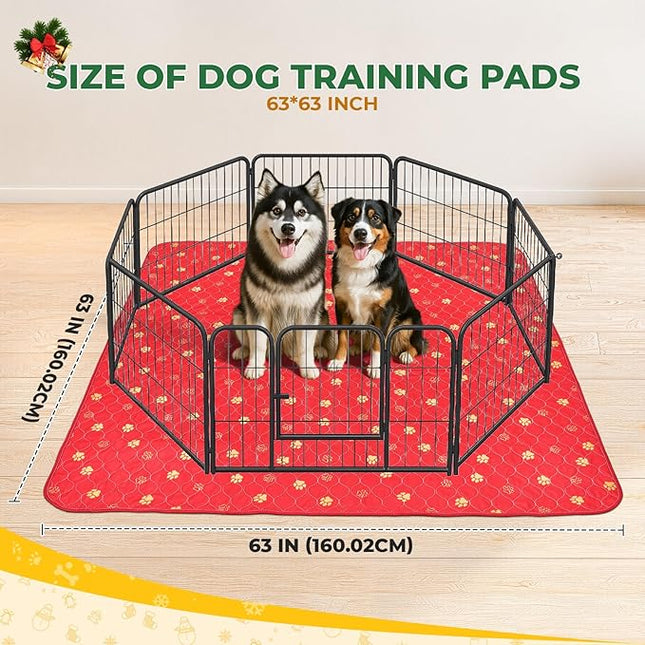 Fostanfly Washable Pee Pads for Dogs, 2 Pack Reusable Super Absorbent Non-Slip & Leak-Proof 63"x63" for Whelping, Extra Large Potty Training for Puppy, Christmas & New Year's Essential for Dogs, Red