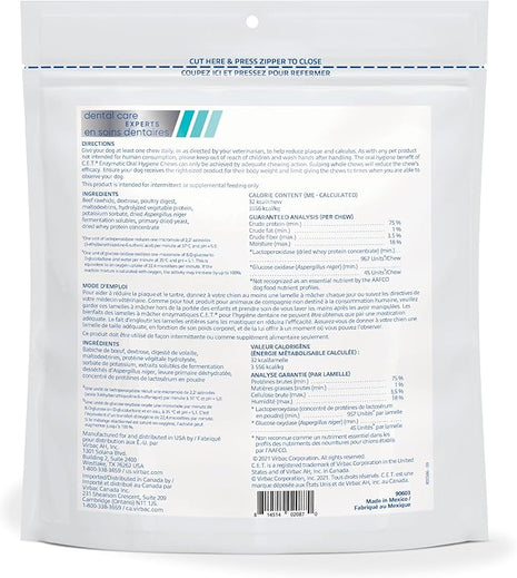 C.E.T. Enzymatic Oral Hygiene Chews for Dogs - Plaque & Tartar Control - Single Layer Beefhide with Exclusive Dual-Enzyme System & Tasty Chicken Flavor - Easy to Give Dog Dental Chew