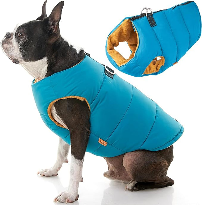 Gooby Padded Vest Dog Jacket - Solid Turquoise, Medium - Warm Zip Up Vest Fleece Jacket with Dual D Ring Leash Water Resistant for Small to Medium Dogs