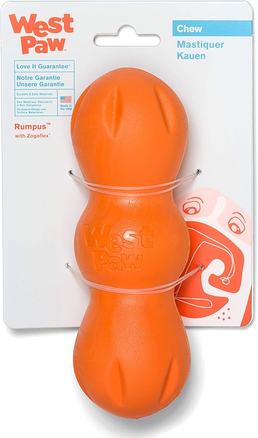 WEST PAW Zogoflex Rumpus Dog Chew Toy – Floatable Toy for Dogs, Aggressive Chewers – Puppy Chewing Toys for Catch, Fetch – Recyclable, Dishwasher-Safe, Medium 6.25", Tangerine