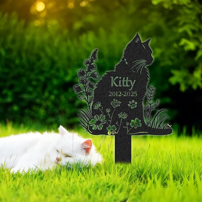 Personalized Pet Graves Marker Cat, Metal Memorial Plaques for Outdoor Graveyard Garden Yard, Custom Waterproof Pet Headstone with Name & Date, Cat Memorial Gifts for Loss of Cat Color03