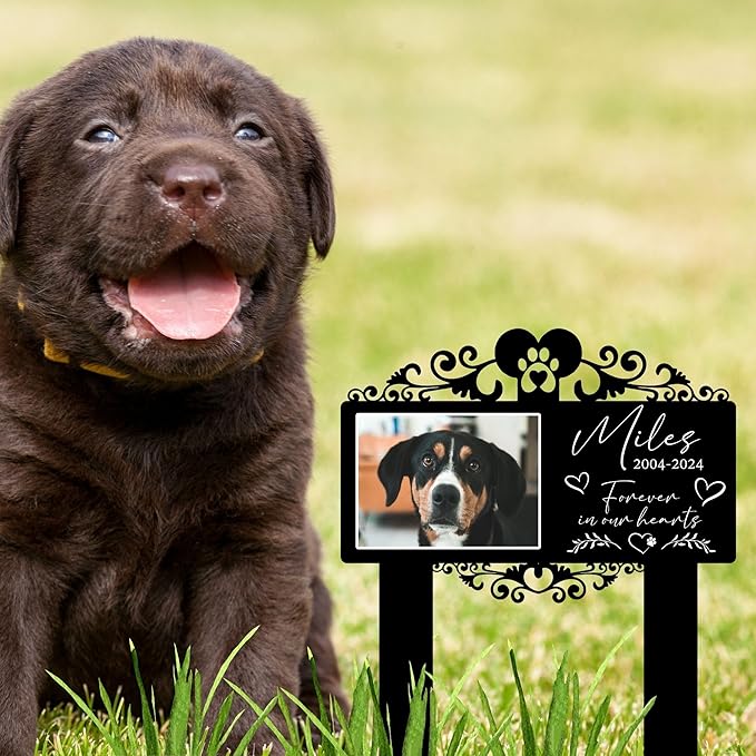 Custom Pet Grave Markers Dog | Custom Pet Headstones for Dogs | Best Memorial Gifts to Tribute Your 4-Legged Companions | Personalized Grave Marker for Furry Friends with Simple Photo Frame