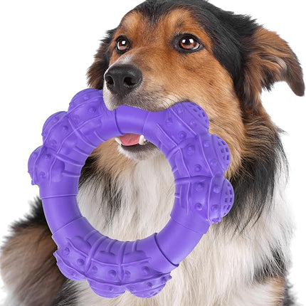 Indestructible Dog Chew Toys for Aggressive Chewers, Super Chewer Toys for Medium Large Dogs, Interactive Ring Toy, Heavy Duty Teething Toys