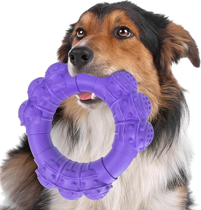 Indestructible Dog Chew Toys for Aggressive Chewers, Super Chewer Toys for Medium Large Dogs, Interactive Ring Toy, Heavy Duty Teething Toys