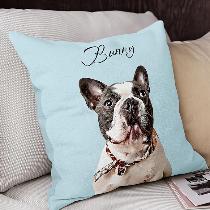 Funny DIY Personalized Pet Oil Painting Portrait from Photo Throw Pillow, Custom Dog Memorial Gifts for Loss of Dogs, Dog Cat Memorial Pillow, Customized Bereavement Sympathy Gifts for Pet Lover