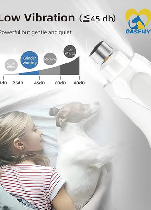 Casfuy Dog Nail Grinder Quiet - (45db) 6-Speed Pet Nail Grinder with 2 LED Lights for Large Medium Small Puppy Dogs/Cats, Professional 3 Ports Rechargeable Electric Dog Nail Trimmer with Dust Cap