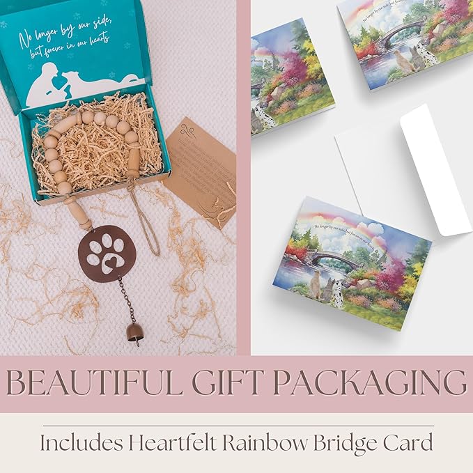 Pet Memorial Wind Chime - Dog Memorial Gifts for Loss of Dog - Dog Bereavement Gifts – Pet Remembrance Gift in Memory of Dog or Cat - Paw Print Windchime with Rainbow Bridge Card