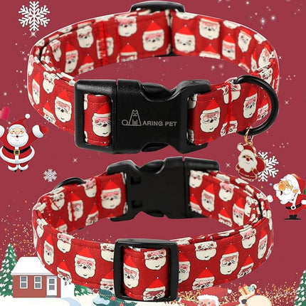 ARING PET Christmas Dog Collar-Cute Red Santa Claus Dog Collars, Adjustable Christmas Pet Collars Puppy Collar with Quick Release Buckle for Girl&Boy Dogs