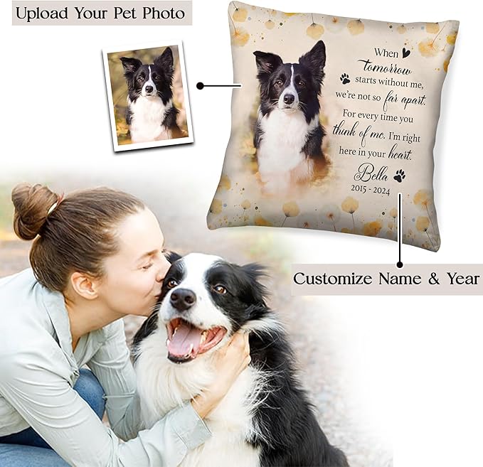 Personalized Pet Memorial Pillow with Photo, Dog Memorial Gifts for Loss of Dog, Pet Loss Gifts Dog, in Memory of Dog Gifts, Loss of Dog Sympathy Gift, Dog Passing Away Gifts Personalized