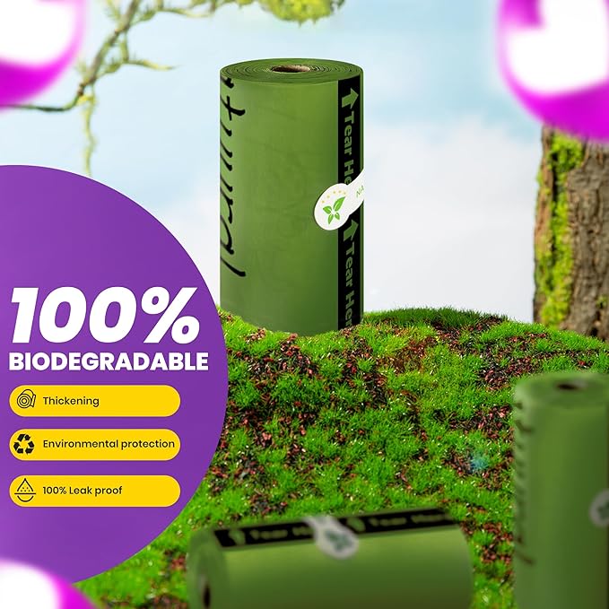 Dog Poop Bags-150 Counts with Holder (10 Rolls), Biodegradable Poop Bags, Eco-Friendly and Easy to Open, Thick Dog Waste Bags (Green)