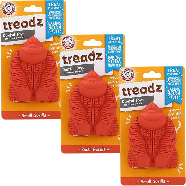 Arm & Hammer for Pets Super Treadz Mini Gorilla Dental Chew Toy for Dogs - Dog Dental Chew Toys - Reduce Plaque & Tartar Buildup Without Brushing - for Dogs up to 25 Lbs (Pack of 3)
