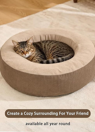Calming Cat Bed with Anti-Slip Bottom, Washable Removable Round Cozy Pet Bed for Indoor Cats, Small Dogs, Kittens & Puppies 20”x20”x6”