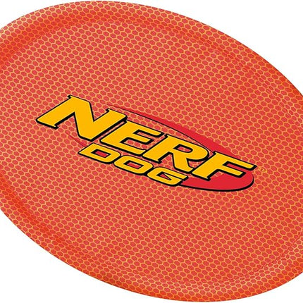Nerf Dog Nylon Flyer Dog Toy, Flying Disc, Lightweight, Durable and Water Resistant, Great for Beach and Pool, 9 inch Diameter, for Medium/Large Breeds, Two Pack, Orange and Red (8959)