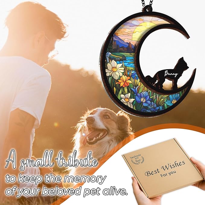 6'' Chinese Crested Dog Memorial Suncatcher Personalized Name Breed Pet Ornament Window Car Hanging Sympathy Gift for Loss of Pet Passed Away Remembrance Gift for Dog Lovers SCD-B11-6-26