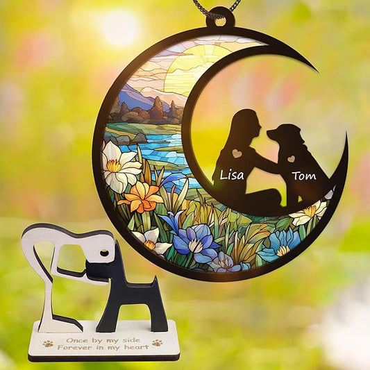 6'' Angel Dog Friendship Memorial Suncatcher Custom Name Dog Breeds Pet Ornament Window Car Hanging, Sympathy Gift for Loss of Pet Passing Away Bereavement Gifts for Dog Lovers SCM-B11-W-21-6