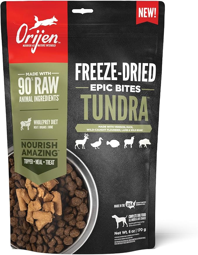 ORIJEN Epic Bites Freeze-Dried Dry Dog Food Tundra Recipe 6oz Bag
