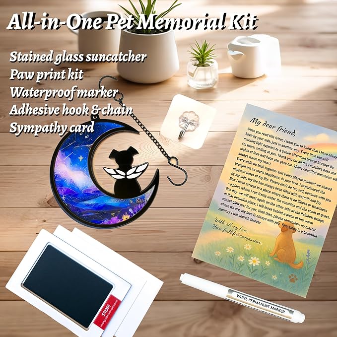 Dog Memorial Gift for Loss of Dog – DIY Angel Memorial Suncatcher & Paw Print Kit for Dogs with Sympathy Card | Pet Memorial Keepsake(Starry Haven)