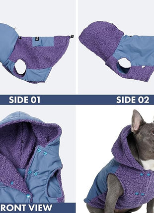 Spark Paws Reversible Fleece Dog Jacket, Hooded Sweater Vest, Warm Coat for Winter - Suitable for Small Medium Large XL XXL Dogs - Purple and Navy Blue - 3XL