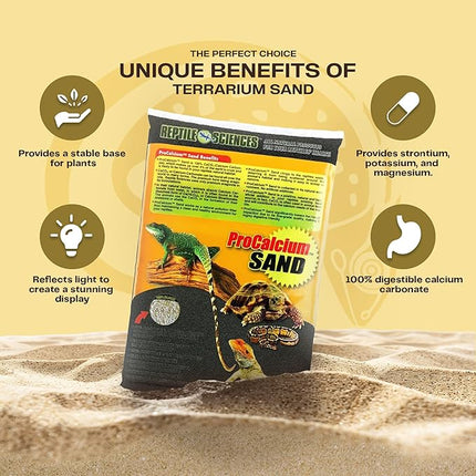 Black Pro-Calcium Terrarium Sand - 10 lbs - Natural Substrate for Reptile Habitats & Aquariums, Silica-Free & Mineral-Rich
