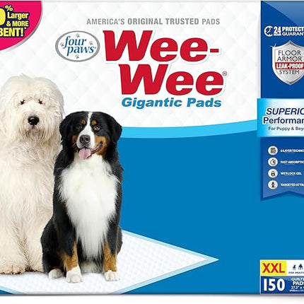 Four Paws Wee-Wee Superior Performance Unscented Large Pee Pads for Dogs & Puppies, Quilted Leak-Proof Dog Housebreaking Potty Training Floor Protection, 27.5" x 44", 150 Count