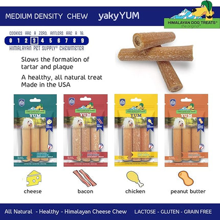 Himalayan Dog Chew Yak Cheese Dog Chews, Lactose Free & Grain Free, USA Made, for All Dog Breeds, Medium Density Cheese Chew, Resealable Pouch with 3 YUM Treats, Chicken Flavor