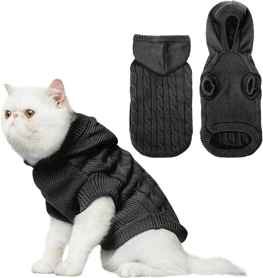 PUPTECK Winter Dog Cat Sweater Coat - Soft Cold Weather Clothes Knitwear for Kitties & Small Dogs Indoor Outdoor Walking Warm, Knitted Classic for Doggies Kitties Girls Boys, Black M