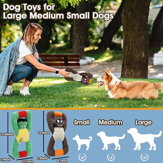 Squeaky Dog Chew Toys for Aggressive Chewers, Dog Toys for Large Medium Small Breed, Indestructible Tough Durable Dogs Toys Interactive Puppy Teeth Clean Natural Rubber(Raccoon & Zombie)