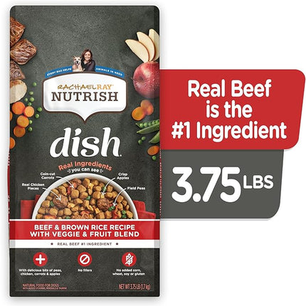 Rachael Ray Nutrish Dish Premium Natural Dry Dog Food, Beef & Brown Rice Recipe with Veggies, Fruit & Chicken, 3.75 Pounds