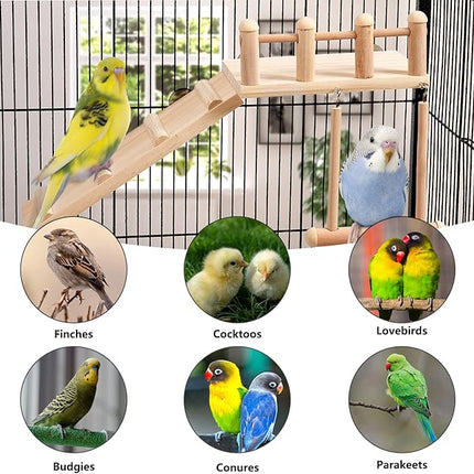 Bird Perches Platform Swing with Climbing Ladder, Parakeet Cage Accessories Wooden Playing Gyms Exercise Sturdy for Small Birds