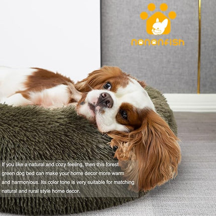 Calming Donut Dog Bed for Small Medium Dogs - 23 Inch Green Anti-Anxiety Washable Fuzzy Bed Fits up to 15 lbs