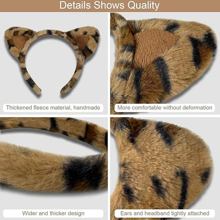 Beviliu Leopard Cheetah Ears Headband, Leopard Cat Hairband for Women, Leopard print Costume Bear Bunny Dog Headband for Birthday Party Halloween Christmas Washing Makeup Cosplay, 2Pack